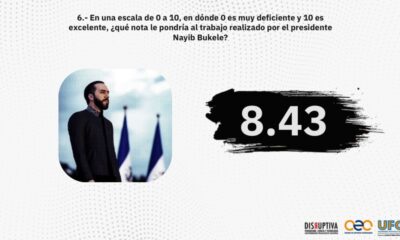 Encuesta le da 8.43 % a Bukele, una nota de 7.17 a la FGR y 6.91 al Órgano Judicial